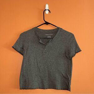 American Eagle Button Down Henley Lettuce Edge Top Wonens Size XS